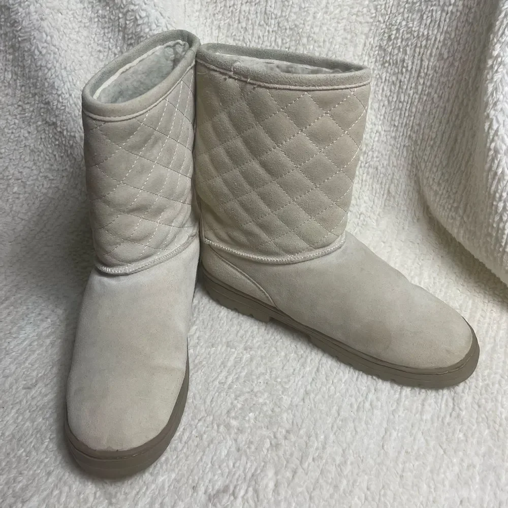 So wear it Declare it leather suede Quilted Beige Boots faux fur lining SZ11M
